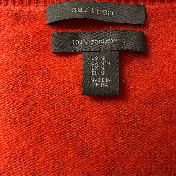 SAFFRON SWEATER V-NECK LONG SLEEVE CASHMERE ORANGE RED POCKETS SIZE M - Picture 7 of 8